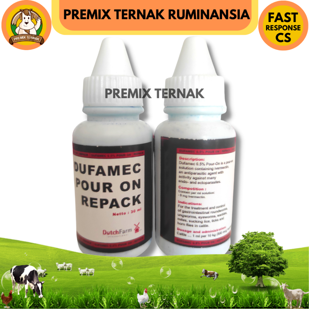 DUFAMEC POUR ON 30ML - Obat Cacing Sapi Tetes, obat kutu, obat parasit, obat gatal sapi kambing domb