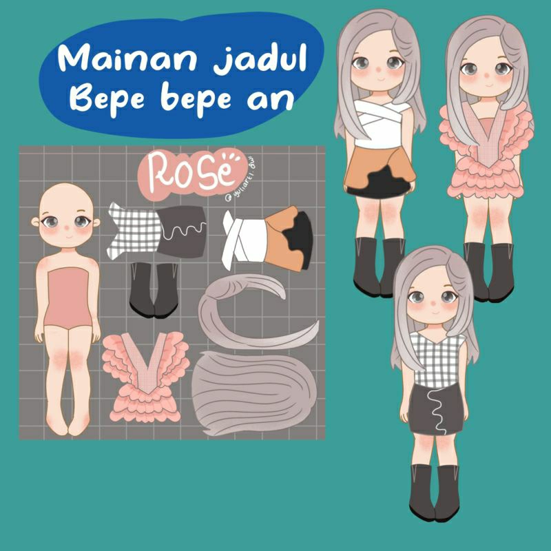 ( black pink paper doll) bepe bepe an/ paper doll/ bongkar pasang/bp bp an