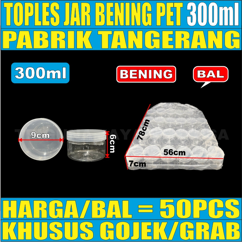 Toples Plastik Jar Silinder Bening Pet 300ml Per Bal Tempat Kue Kering