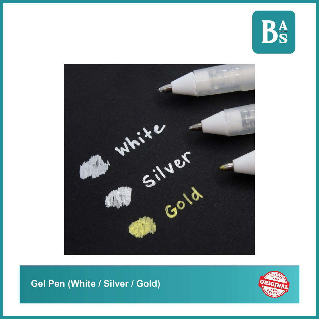 

Gel Pen / Pena Gel dengan 3 warna (White / Silver / Gold) Satuan Peralatan Melukis Terlaris dari BAS Bali Art Supplies Jakarta