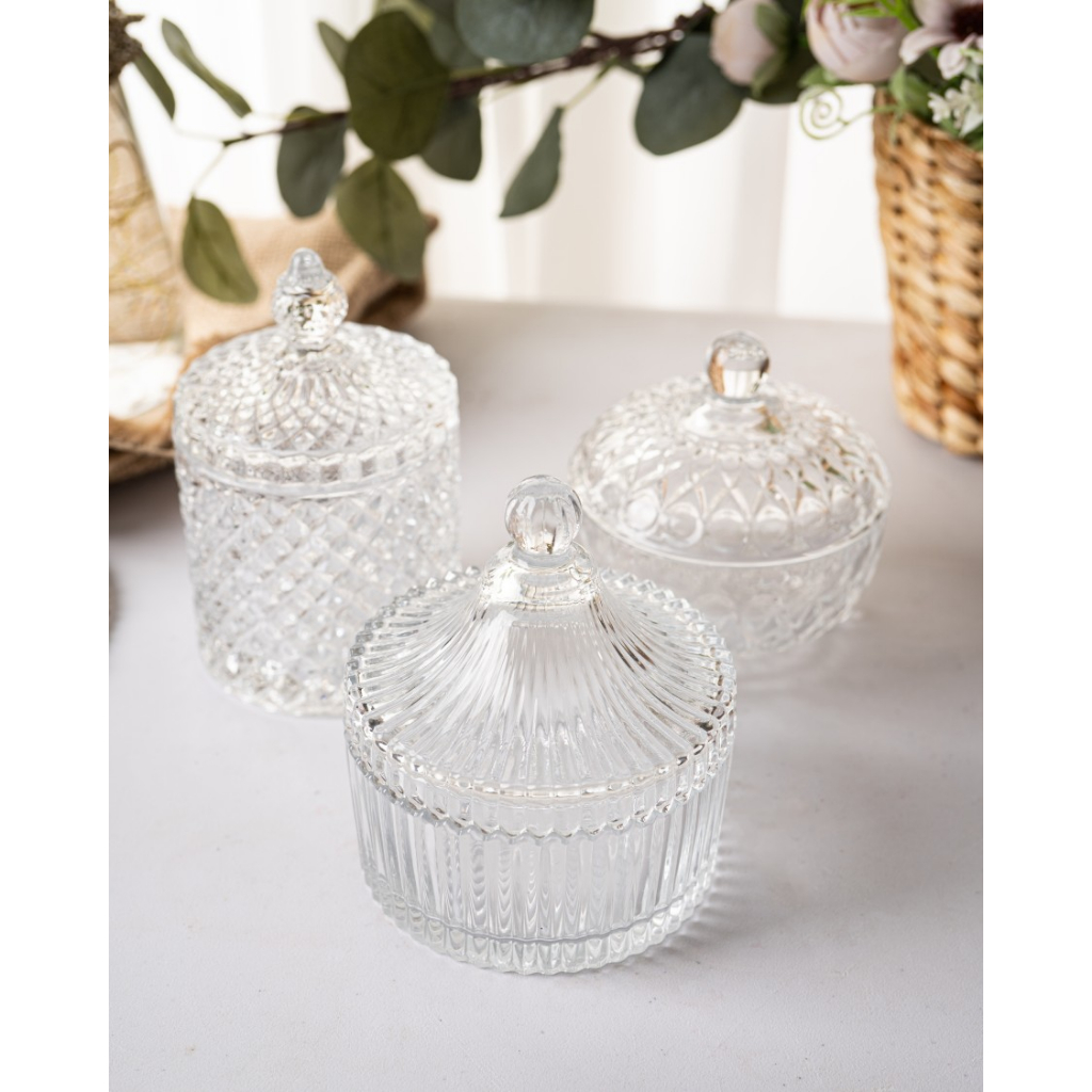 Crystal Glass Candle Candy Sugar Jar / Wadah Toples Kaca Kristal Lilin Permen Hampers Souvenir