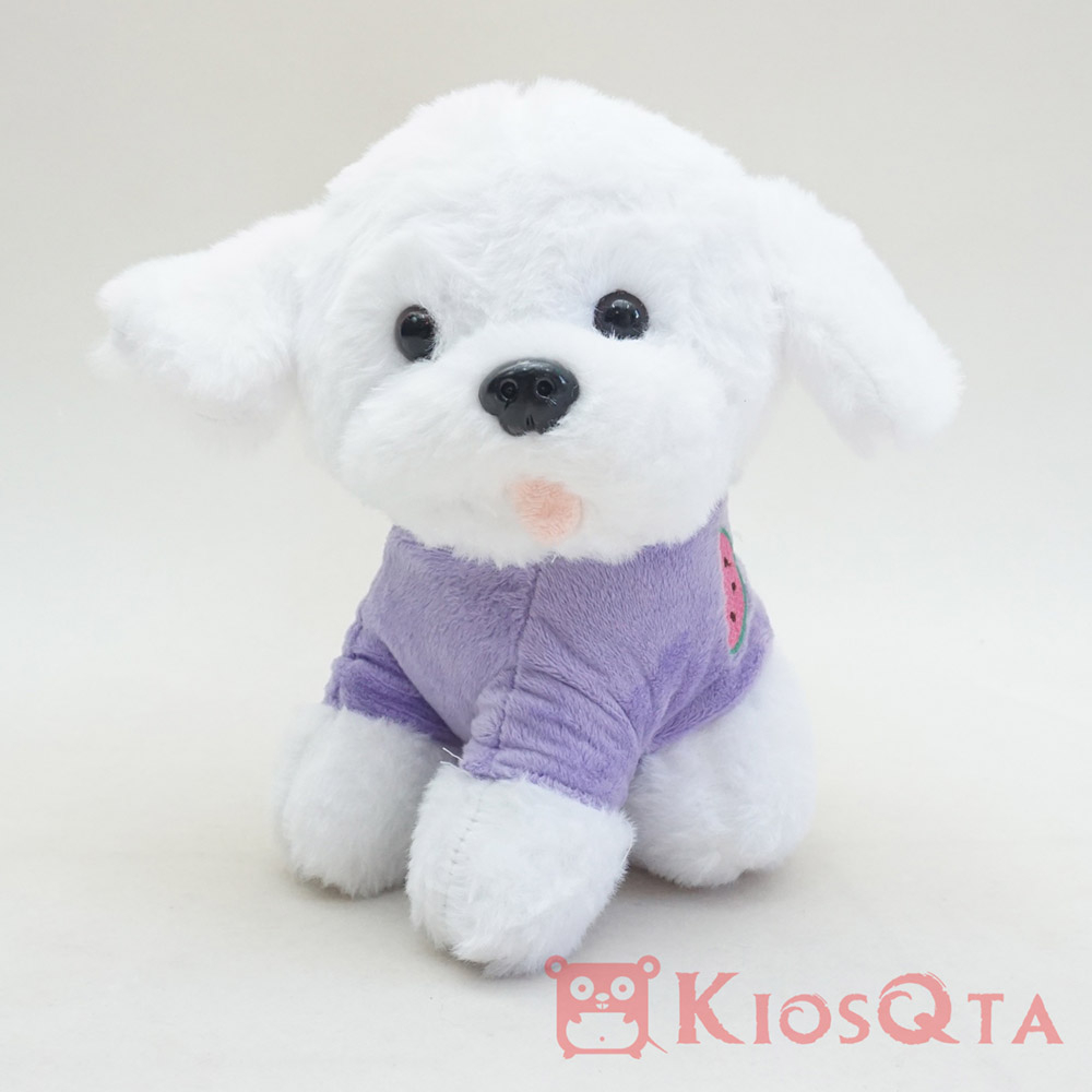 boneka anjing lucu cute dog putih kaos bordir semangka ungu small