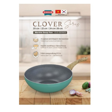 Wok Pan Deep Pan Clover Marble 26cm ( CL26S ) Sunhouse