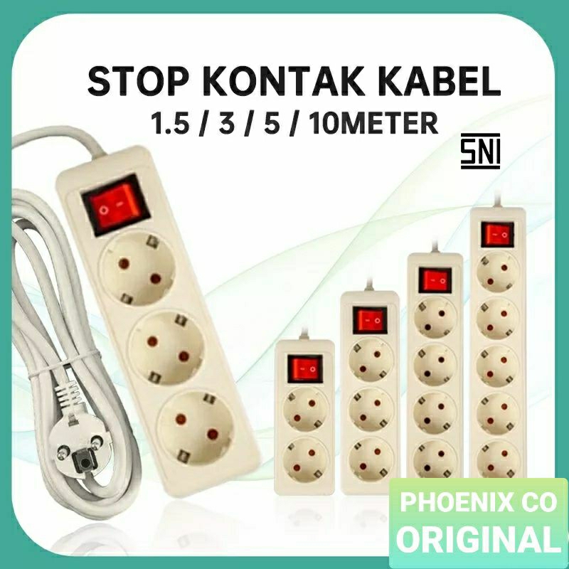 TERMURAH!!! STOP KONTAK + KABEL 2/3/4/5 LUBANG 1.5/3/5/10 METER SNI