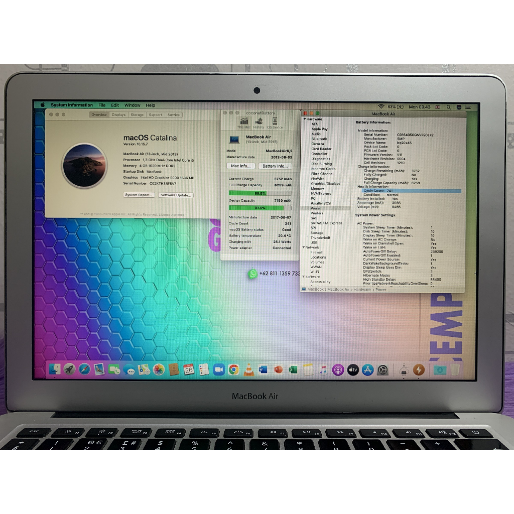 Macbook Air 13 Mid 2013 Core i5 4GB SSD 128GB Not 2015 Pro i5 Retina 2014