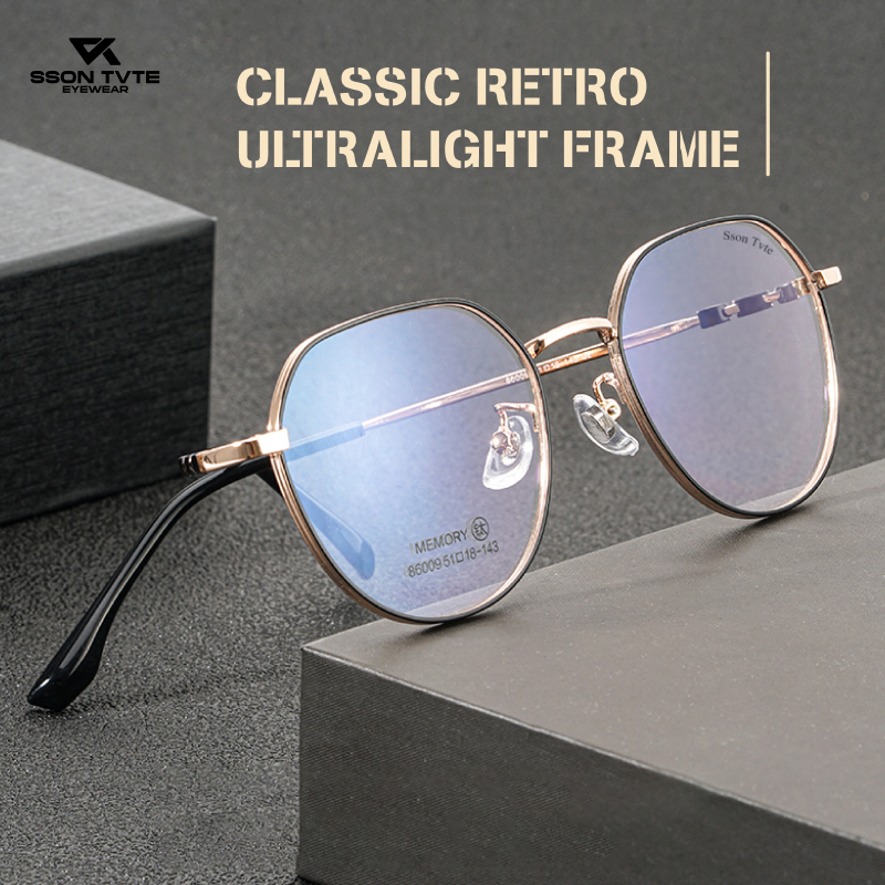 SSON TVTE Frame Kacamata Lensa Minus Pria Wanita Frame Bulat Titanium 86009