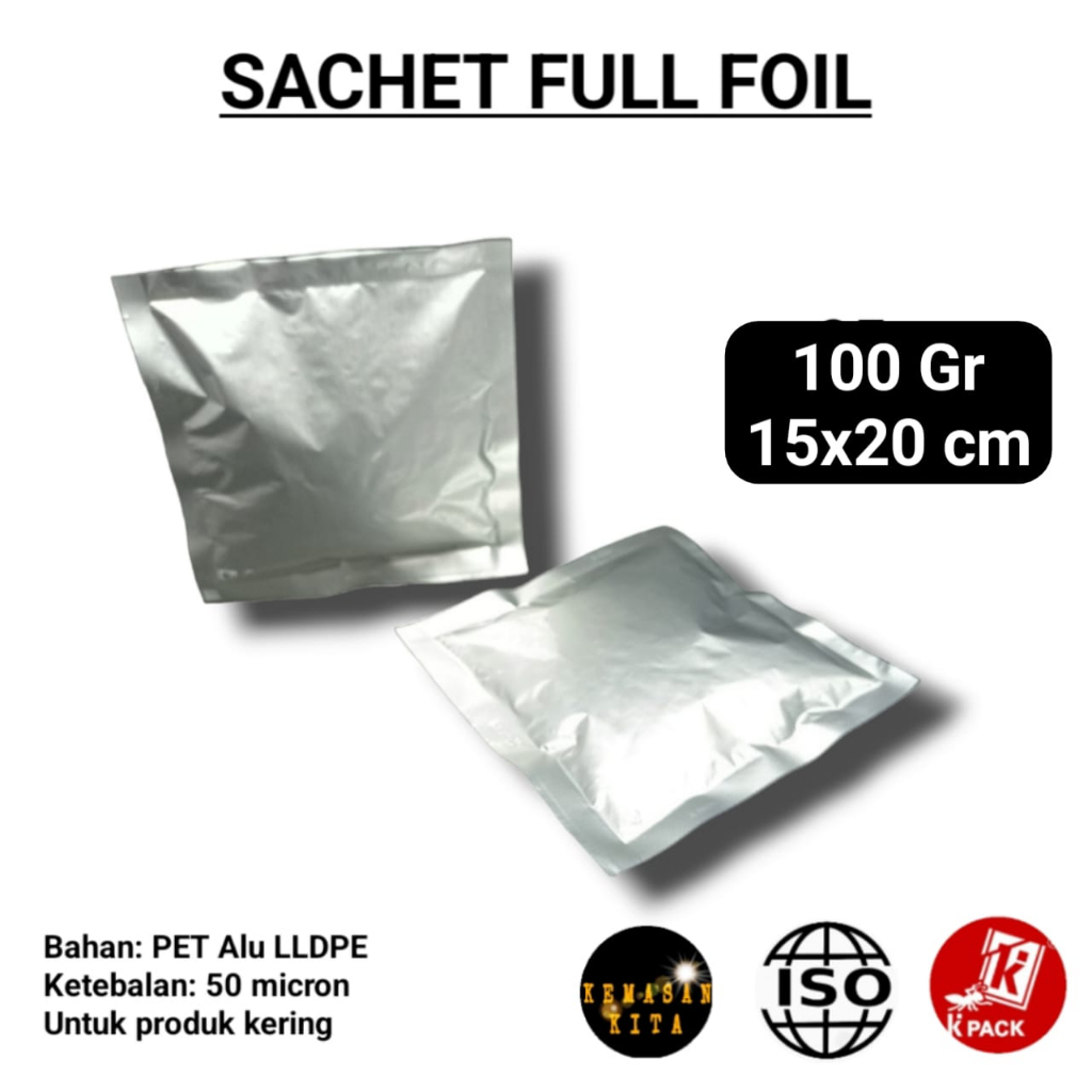 KEMASAN SACHET FULL ALUMUNIUM FOIL SILVER 100 gram