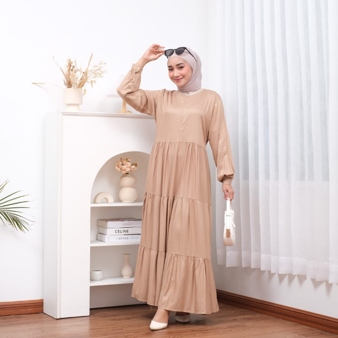 KALEAOUTFIT - RENATA DRESS UMPAK SUSUN ORIGINAL - GAMIS JUMBO MURAH BAHAN RAYON TWILL PREMIUM - BAJU REMAJA KEKINIAN - FASHION MUSLIM WANITA LIMITED EDITION - BISA COD