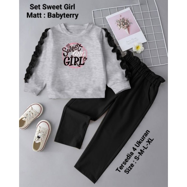 One set Anak Perempuan Model  Terbaru /Set Sweet Girl  4 Ukuran S-M-L-XL/Matt Babyterry Model Kerutan