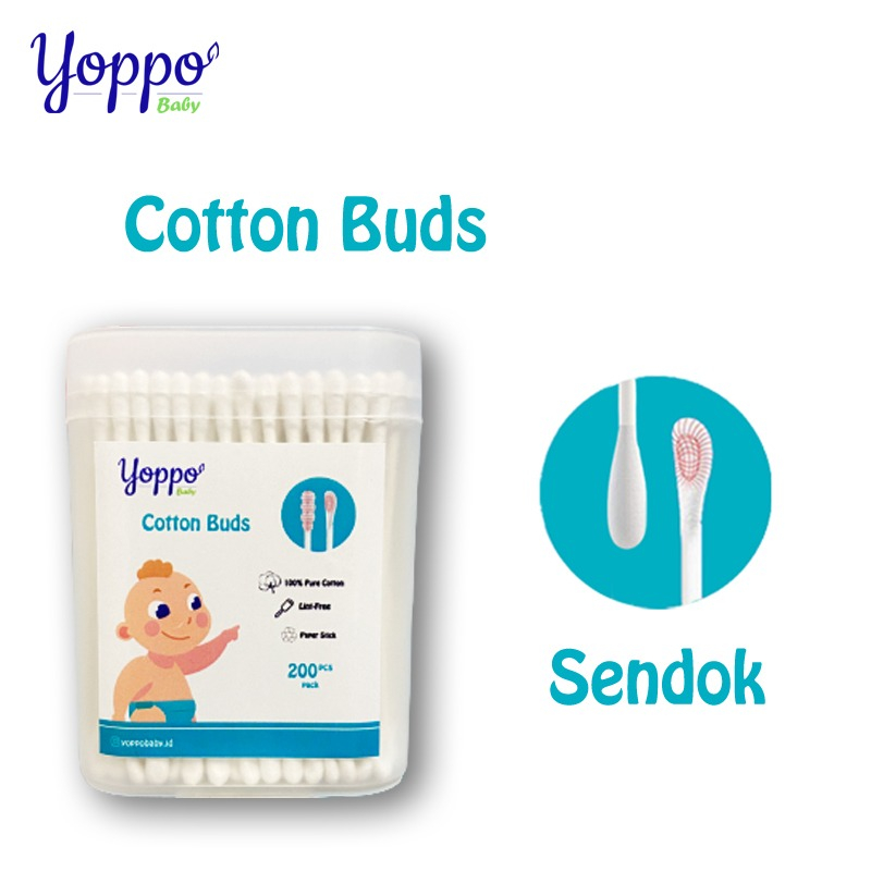 Yoppo Baby -  Cotton Bud baby 200 Pcs / Cotton Bud Sendok / Cotton Bud Spiral