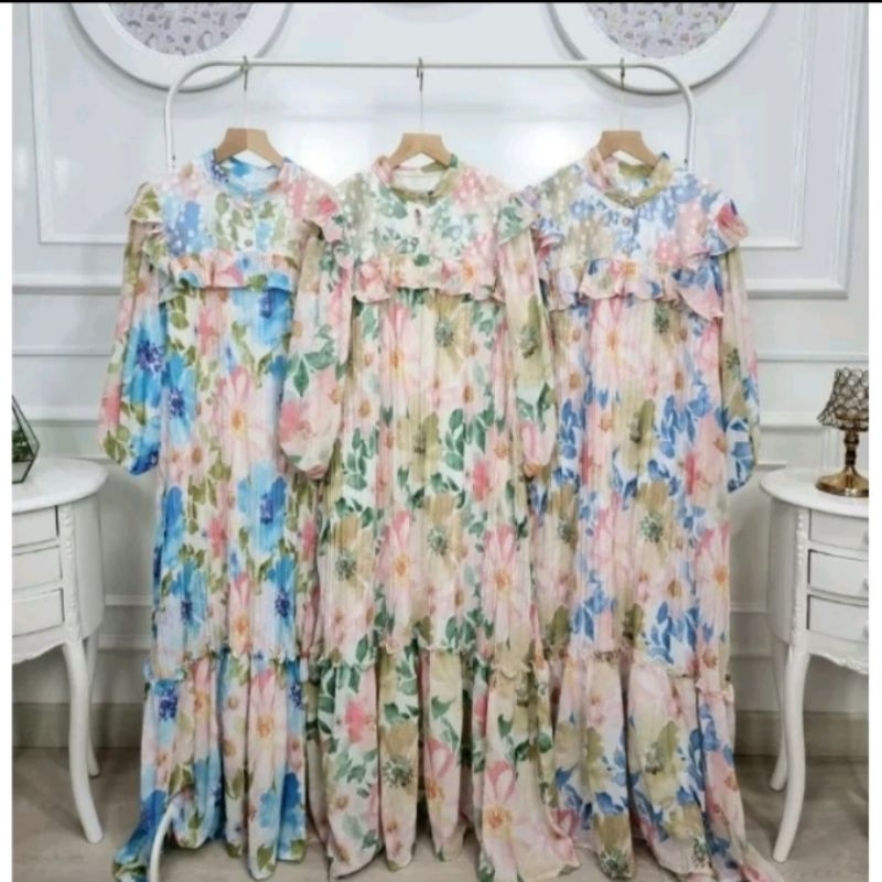 gamis plisket import premium by meijiwang//gamis wanita dewasa terbaru