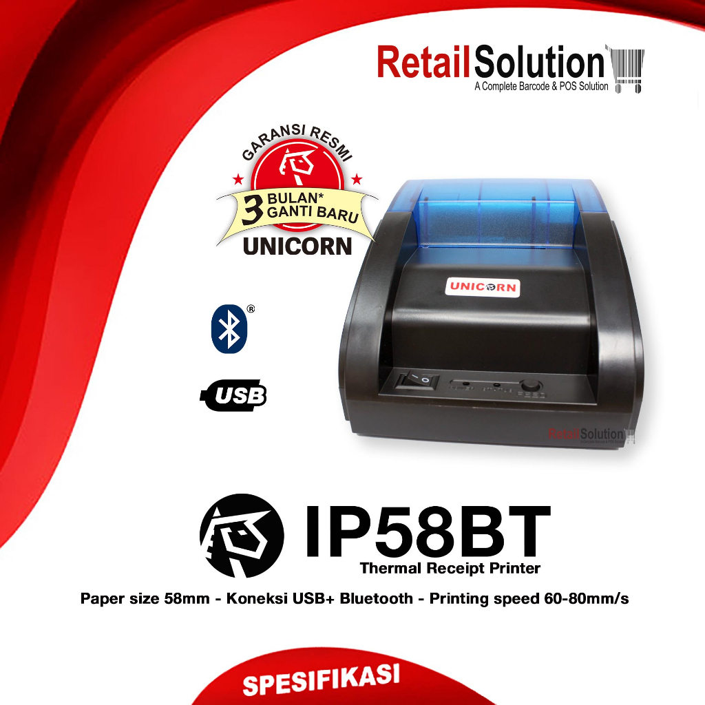 Printer Kasir Thermal RJ11 Bluetooth - Unicorn IP58-BT IP58BT IP-58BT