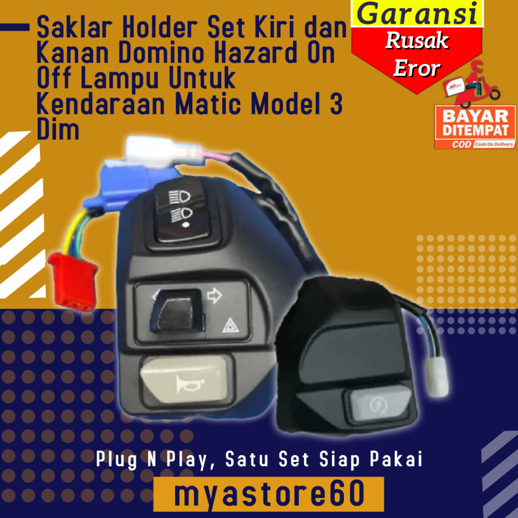 Saklar Holder Set Kiri dan Kanan Domino Hazard On Off Lampu Untuk Kendaraan Matic Model 3 Dim