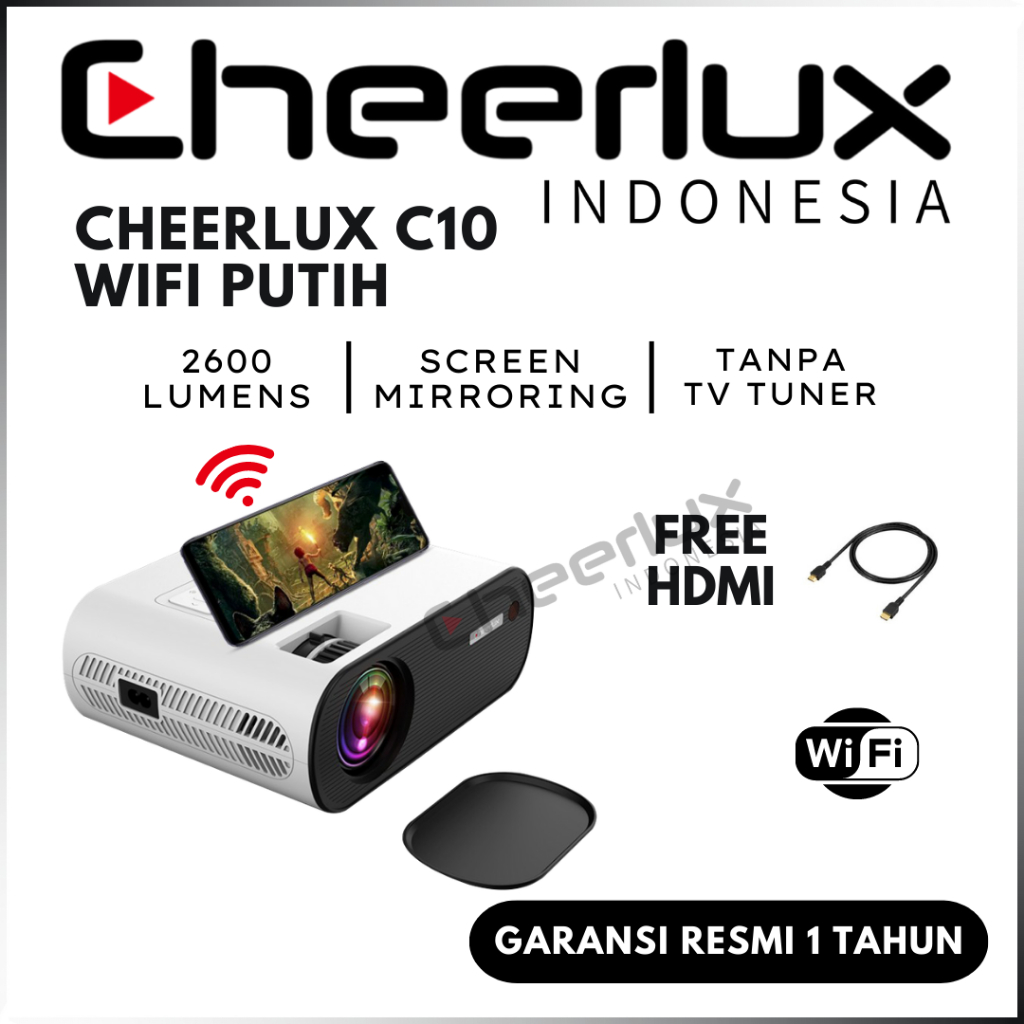 CHEERLUX INDONESIA | C10 WIFI TV TUNER | C10 PROYEKTOR MIRRORING KONEK HP 2600 LUMENS 1080P