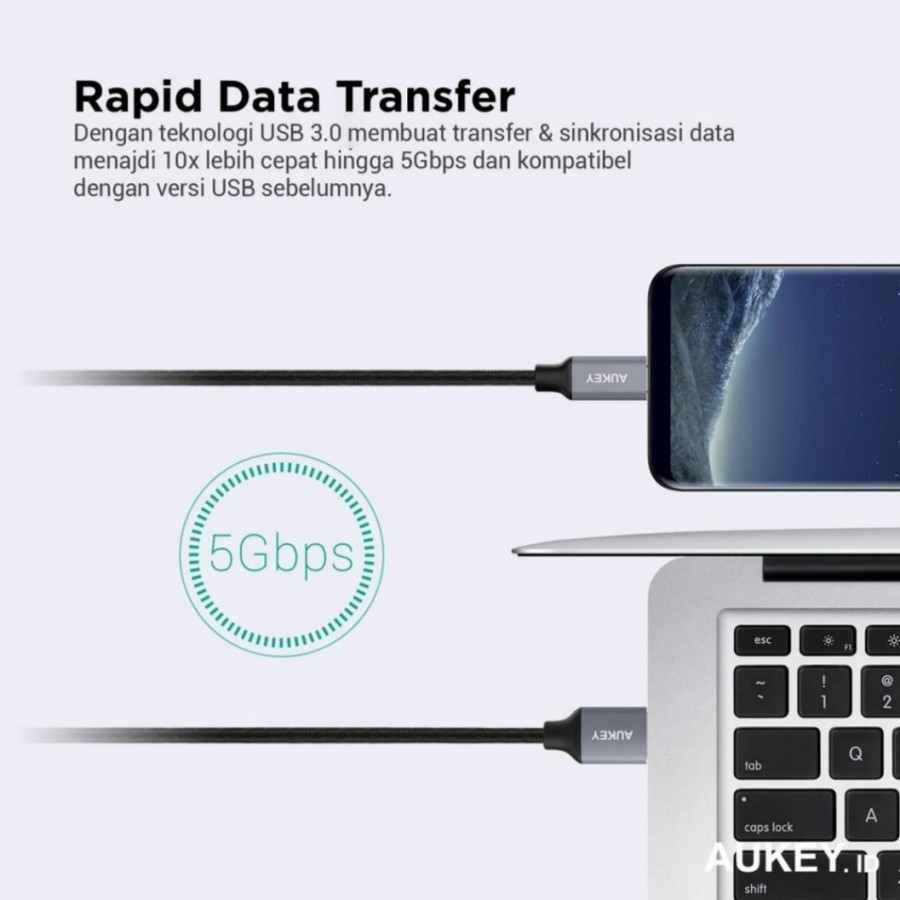 Aukey Kabel Data Charger Nylon 1M USB 3.0 Type A to C Type C CB-CD2