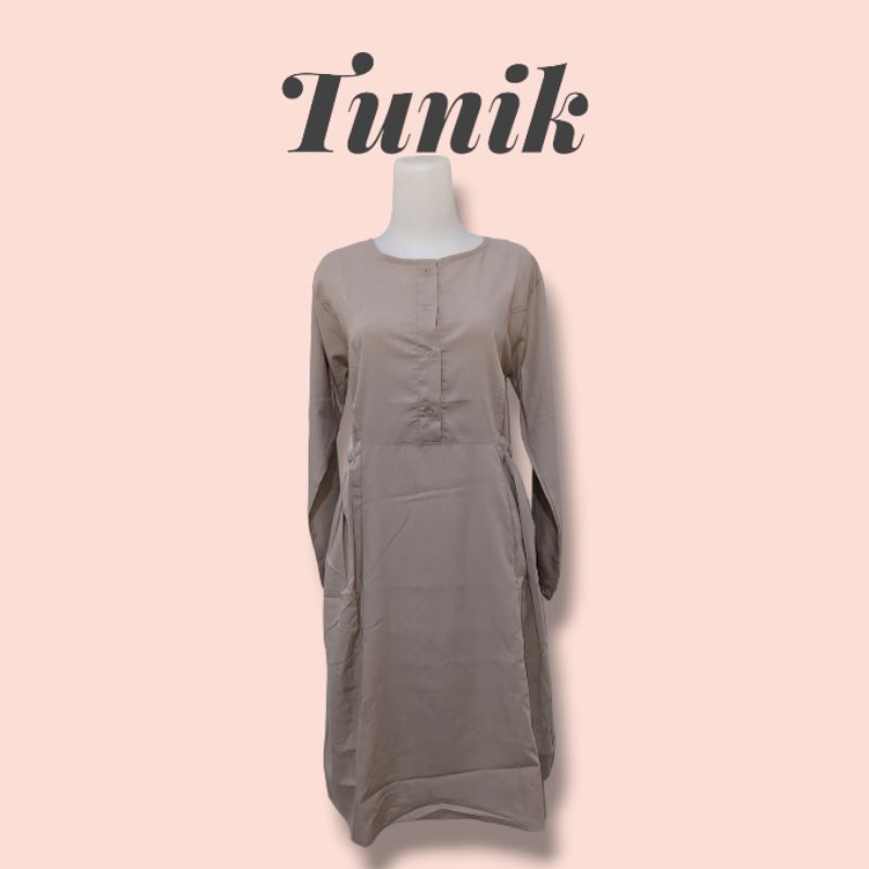 Tunik wanita khaki bahan katun murmer