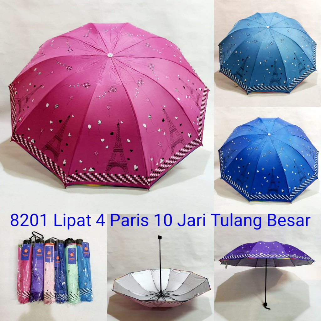 Payung 10 R Jari Besar Jumbo Motif Paris | Payung Paris Lipat 4 Anti UV (Free Bubble Wrap)