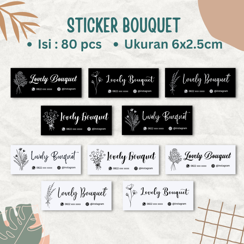 

(ISI 80 PCS) Sticker Buket Bunga / Bucket bunga wisuda / Stiker bouquet flower / Sticker label buket / Sticker custom (HITAM PUTIH)