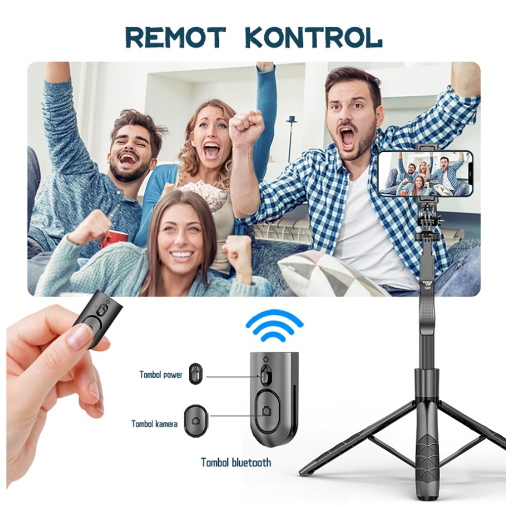 L16 Tongsis Tripod Bluetooth Selfie Stick Remote Tripod HP  Kamera DSLR Tongsis 1530MM dengan 1/4 Adaptor