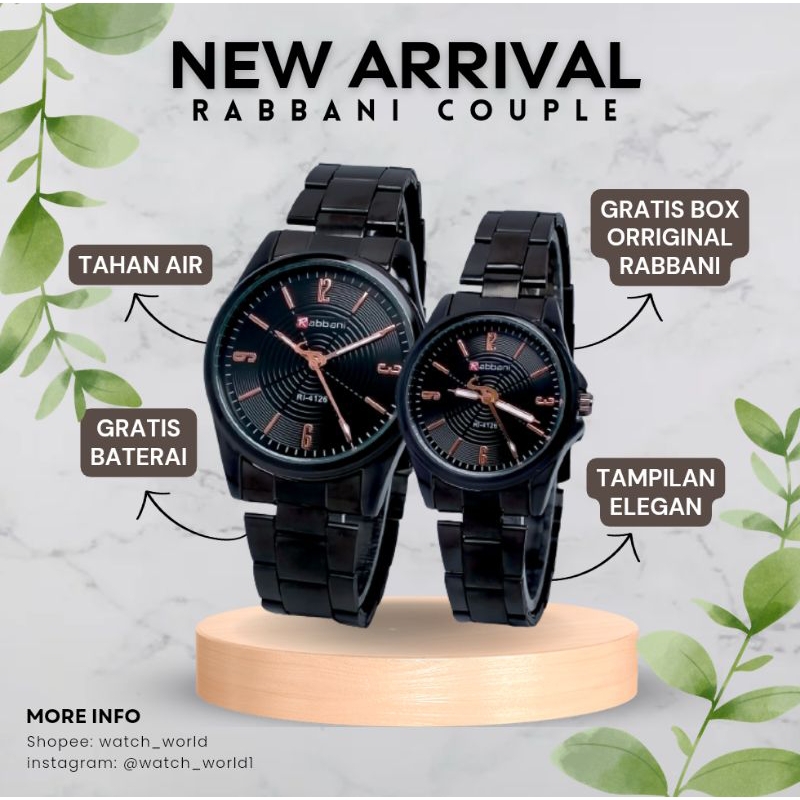 jam Tangan Couple Rabbani Pria Wanita Cowok Cewek Analog Tali Rantai Tahan Air Gratis Baterai Gratis