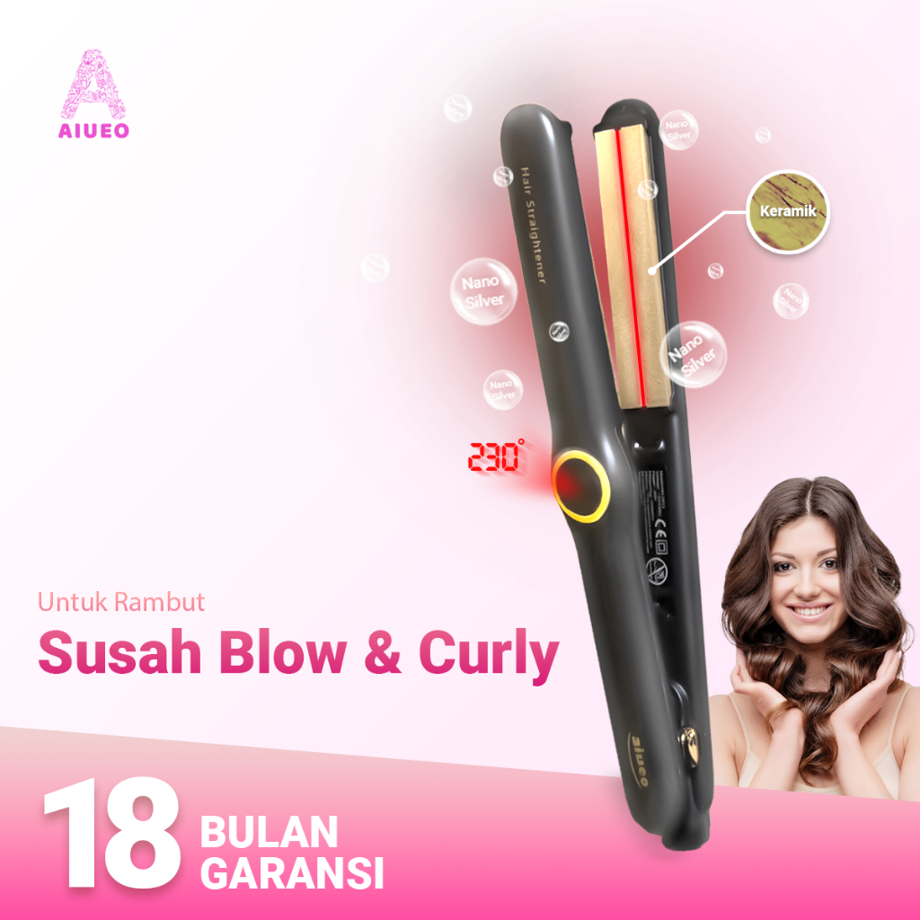 [GARANSI 18 BLN] •  Catokan Curly and Hair Straightener AIUEO 2513 Plat Keramik Turmalin | Catok Meluruskan Rambut dan Keriting 3in1 Infrared