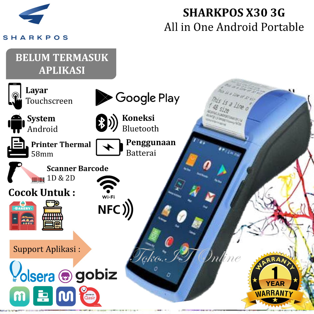 SHARKPOS X30 POS KASIR ANDROID THERMAL ALL IN ONE POS PRINTER KASIR HP MOKAPOS GOFOOD GRABFOOD