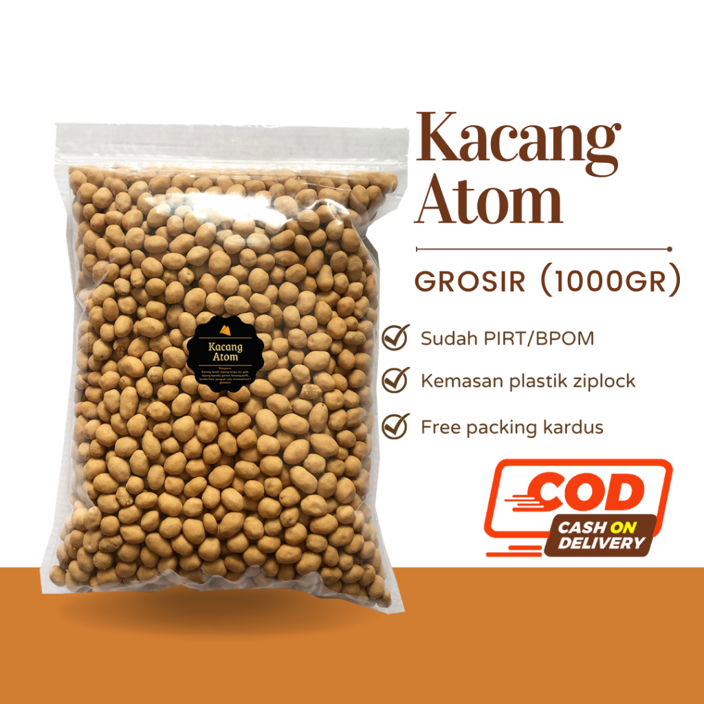 [DELISH SNACKS] Kacang Atom (Grosir) 1000gr / Snack Cemilan Kilo Kiloan 1 kg / Camilan Kacang Sukro Oven Telur Panggang