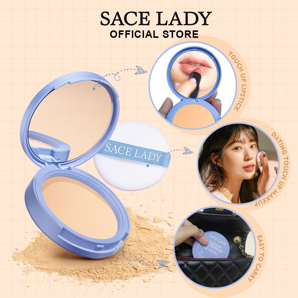 SACE LADY Oil Control Face Powder Makeup Tahan Air Bedak Tabur Mudah Dibawa Bedak Ringan Dengan Cermin + Puff