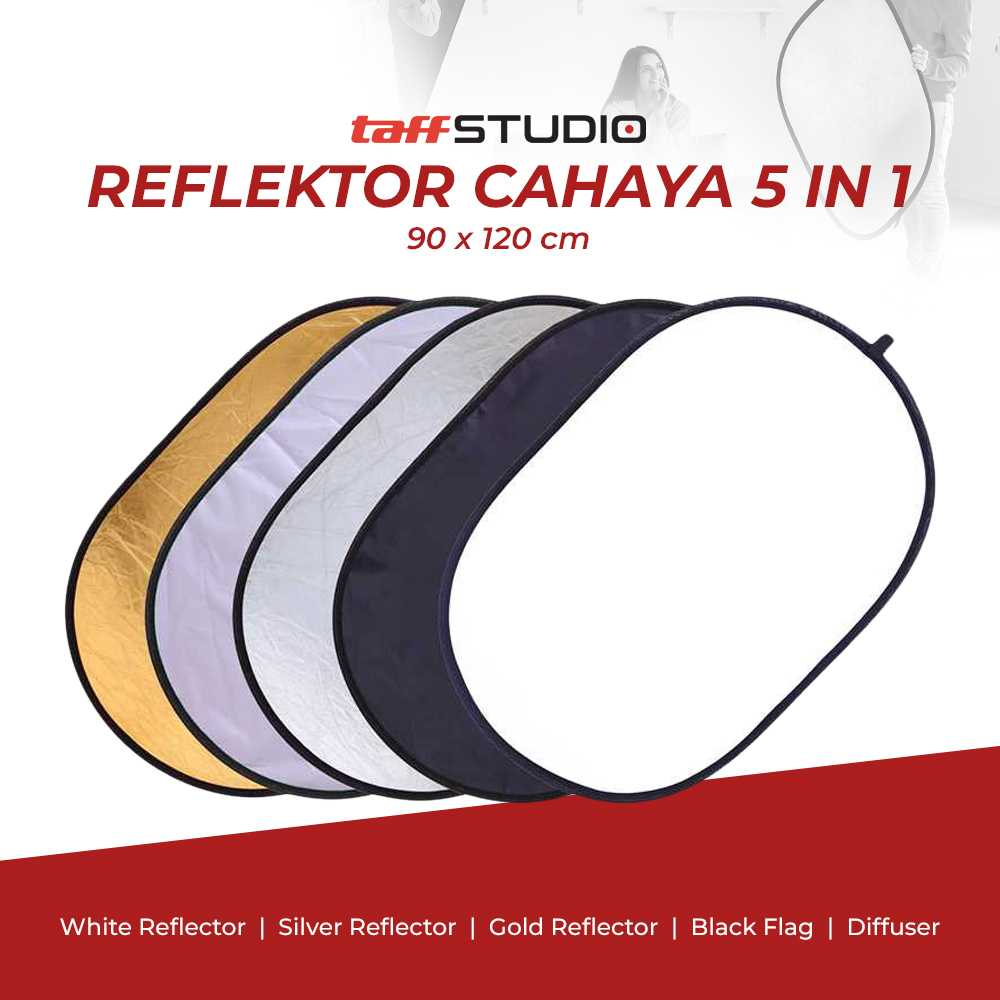 Reflektor Cahaya 5 in 1 Backdrops Studio Foto 90 x 120 cm 5 Warna Reflektor Pantulan Cahaya Perlengkapan Foto