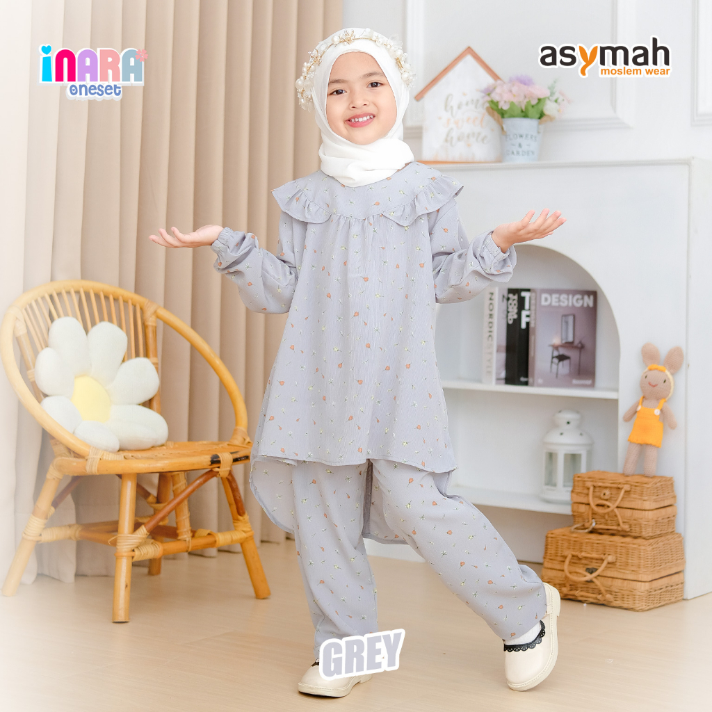 ASYMAH Baju Daily Anak Usia 1-10 Th Inara Oneset Warna Grey