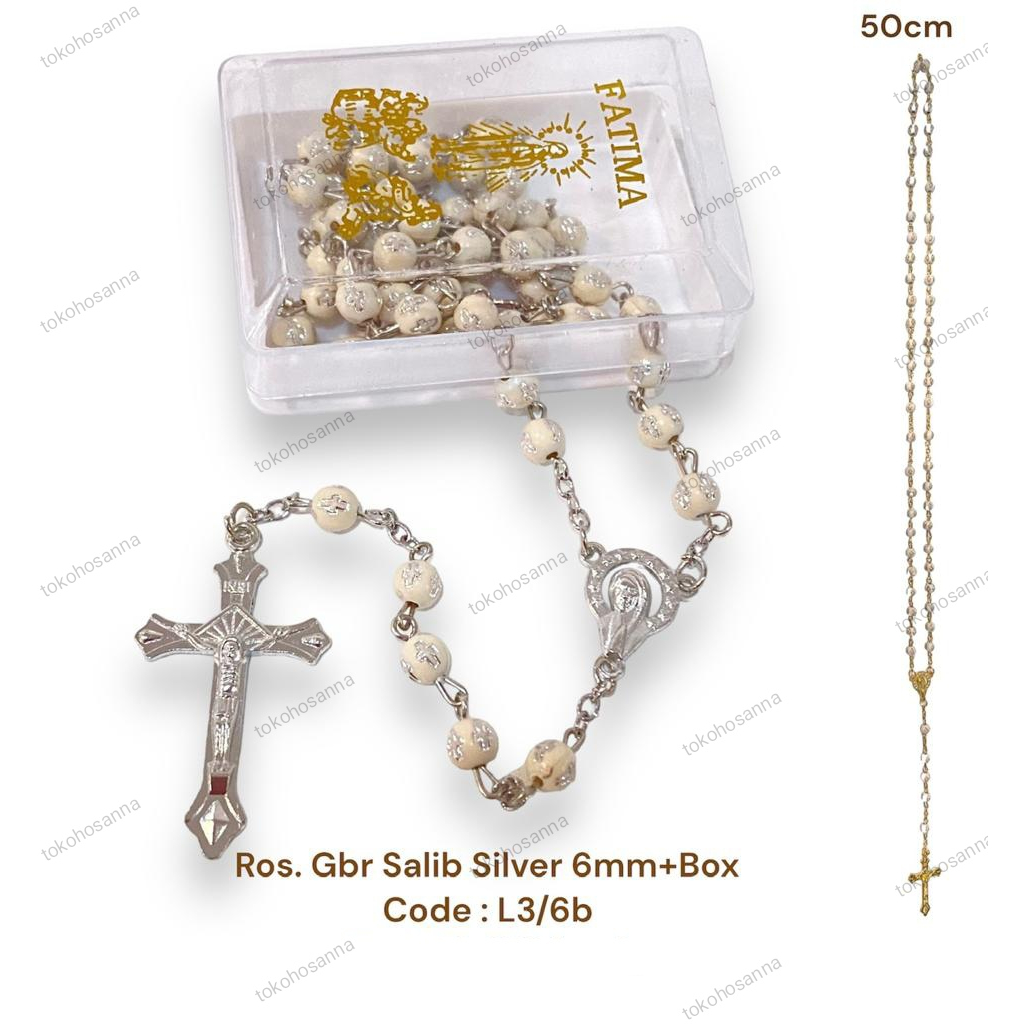 Rosario Motte Gambar Salib 6mm Silver/Gold