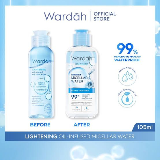 Wardah Lightening Oil - Infused Micellar Water Waterproof 55/100 ml