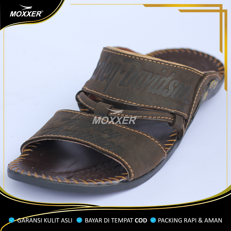 Sandal Kulit Asli MOXXER Pria Sandal Selop MOXXER Kulit Asli Gosok Slip On Cowok Terbaru Kekinian