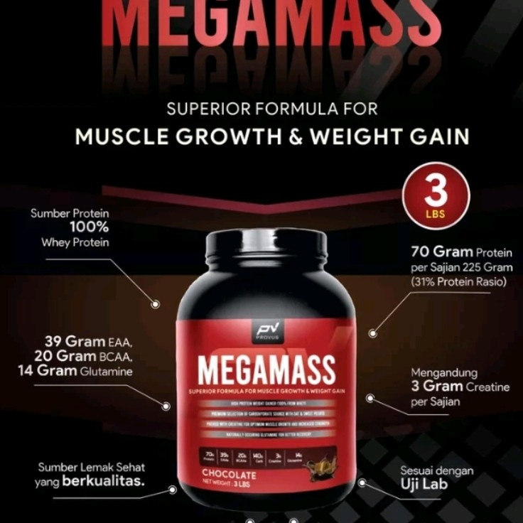 Provus Megamass Mega Mass Gainer 3 lbs Susu Weight Gain 3lb