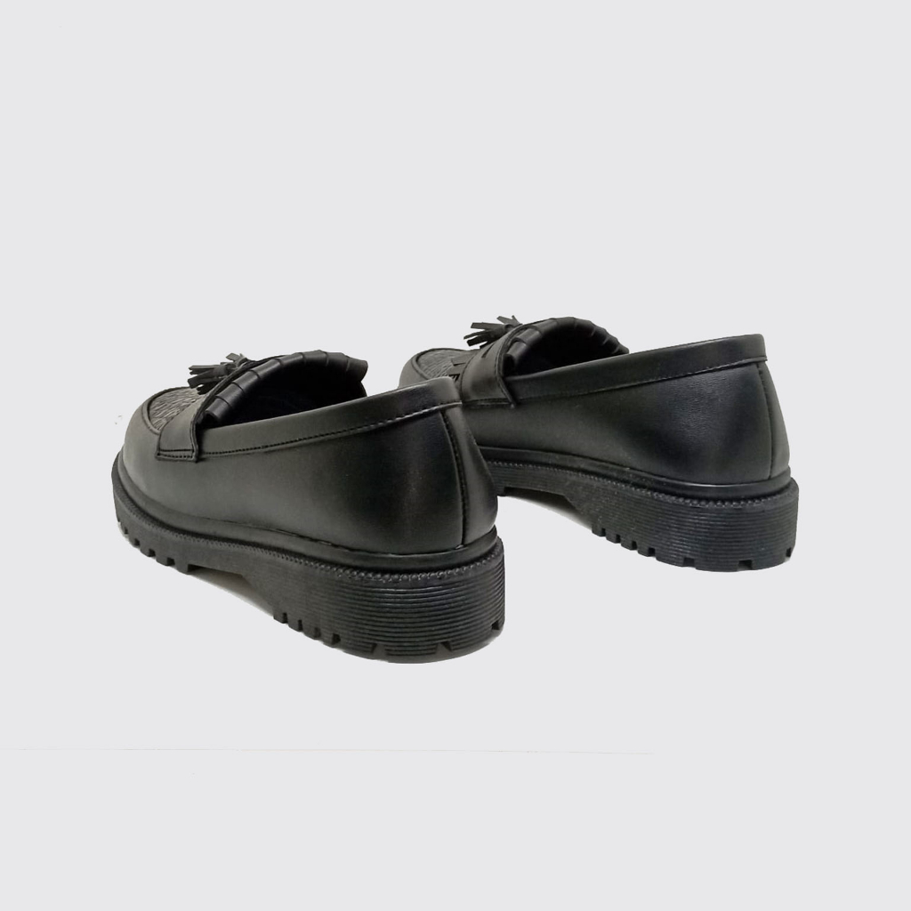 Sepatu Loafer Wanita Big Size Jumbo - Loafers Docmart Slip On Klasik Black Kulit - Ukuran Super Besar Gede