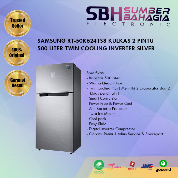 SAMSUNG RT-50K6241S8 KULKAS 2 PINTU 500 LITER TWIN COOLING INVERTER SILVER (NEW) (KHUSUS BANDUNG)