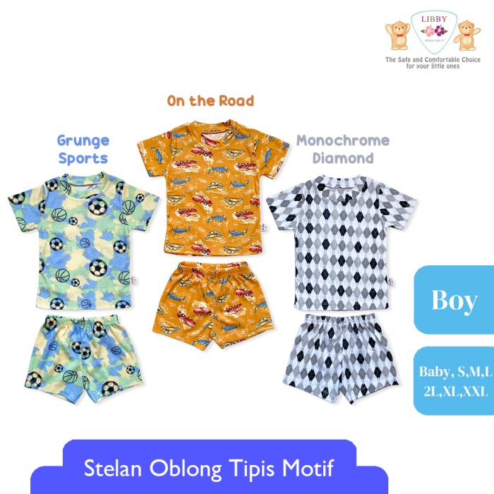 Libby STELAN PENDEK-PENDEK OBLONG COTTON MOTIF GRUP 2 / M-L SETELAN OBLONG TIPIS / Kaos Setelan Pendek TIPIS Harian UNISEX