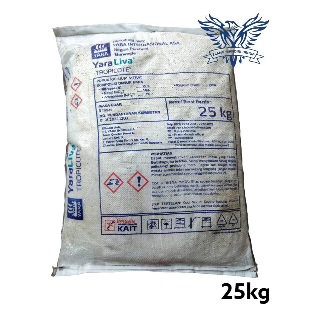 Karungan YaraLiva TROPICOTE 25 Kg Pupuk Kalsium Nitrat Kemasan Pabrik Calnit Calcium