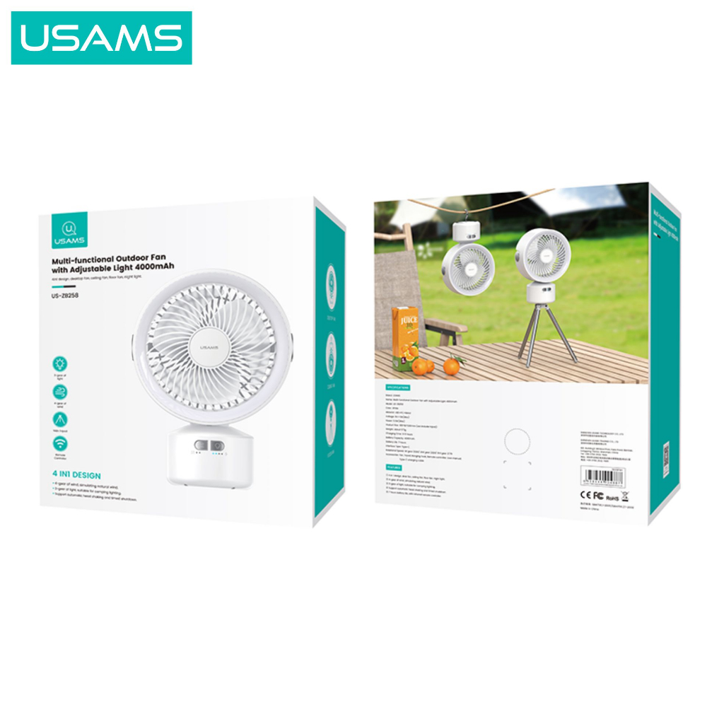 USAMS ZB258 Multi-functional Outdoor Fan with Adjustable Light 4000mAh