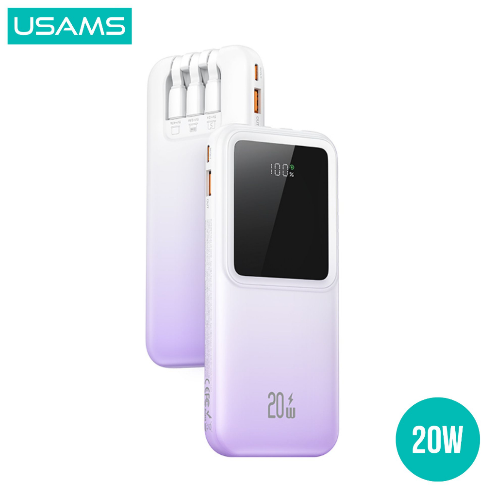 USAMS X-Chel Powerbank With Cables 10000mAh PD20W+QC3.0 Fast Charging