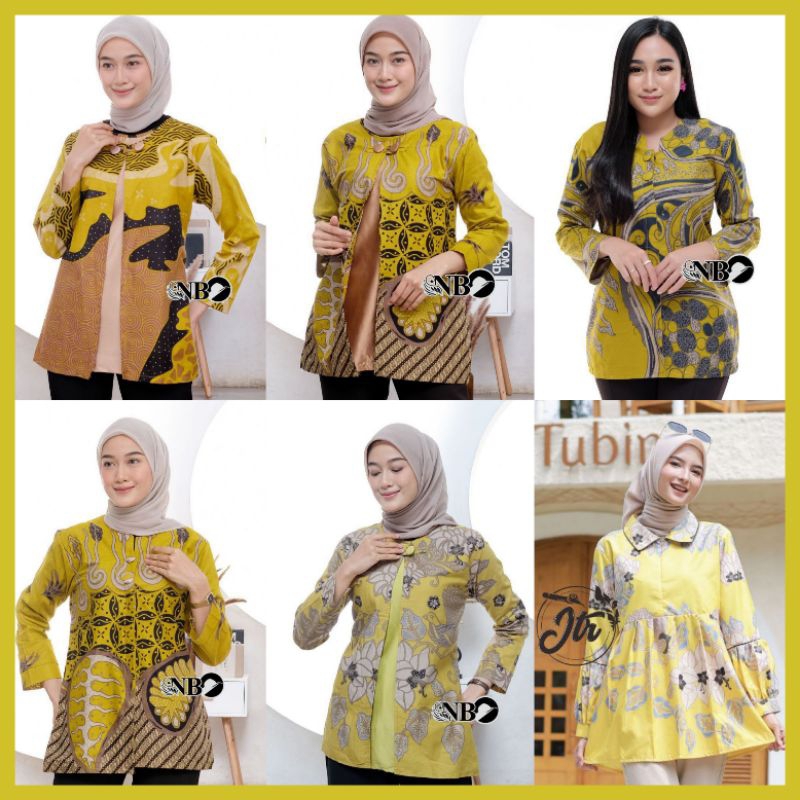 ATASAN BATIK WANITA SPESIAL WARNA LIME/LEMON BAJU BATIK KANTOR WANITA BATIK NEW BLUS SERAGAMAN