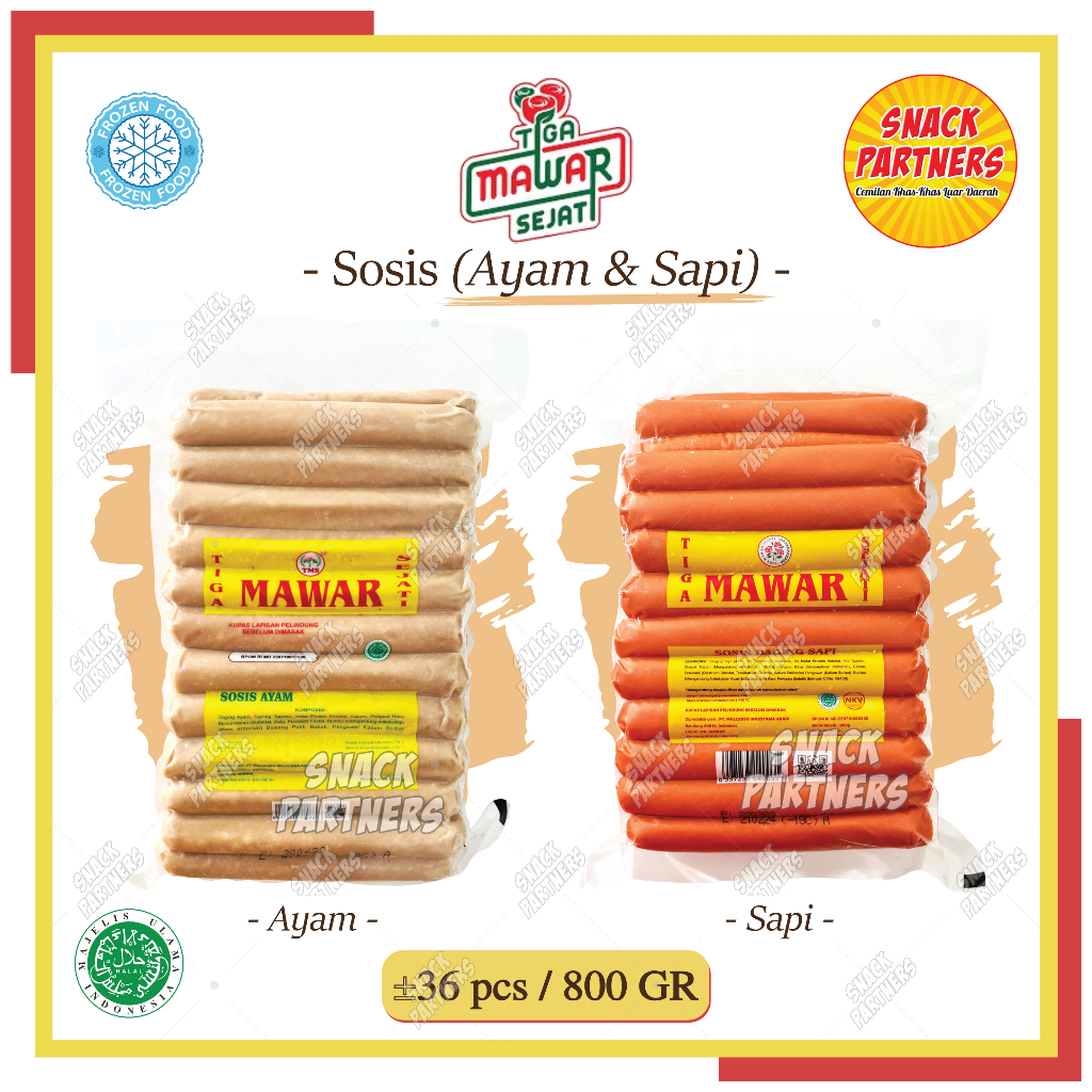 

TIGA MAWAR SEJATI Sosis Ayam Sapi 36 PCS / 800 GR - FROZEN FOOD - Chicken Beef Sausages Banjarmasin