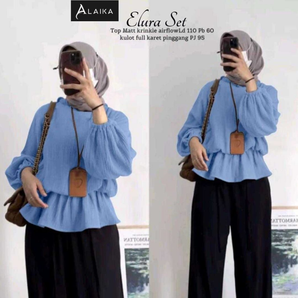 Elura Set Setelan One Set Wanita Crincle  Airflow Premium Original Produk By Alaika