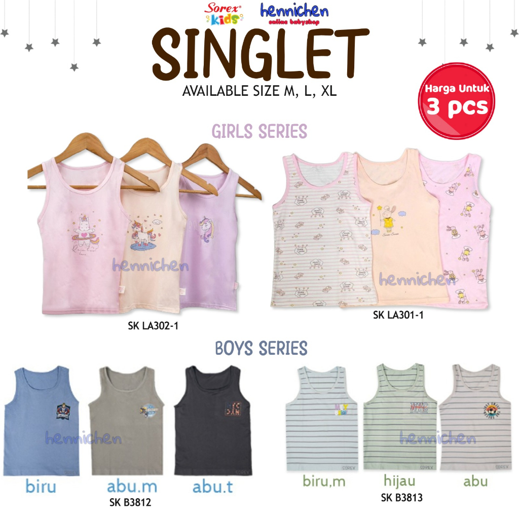 Sorex Singlet Anak Perempuan Girl Series - Kaos Dalam Anak Perempuan seri warna SK LA301-1 - 3 pcs