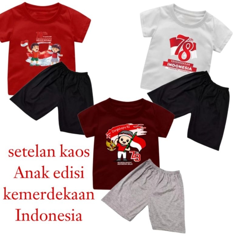 Setelan Kaos Anak edisi kemerdekaan indonesia Ready 3pilihan motif