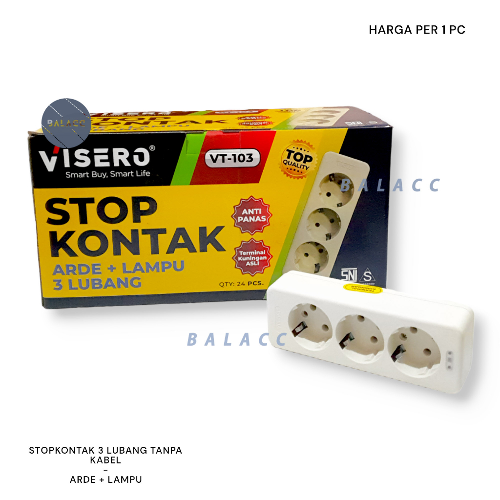 Stop Kontak 3 Lubang + Lampu Visero VT-103 / Stop Kontak Arde 3Lubang + Lampu VT103