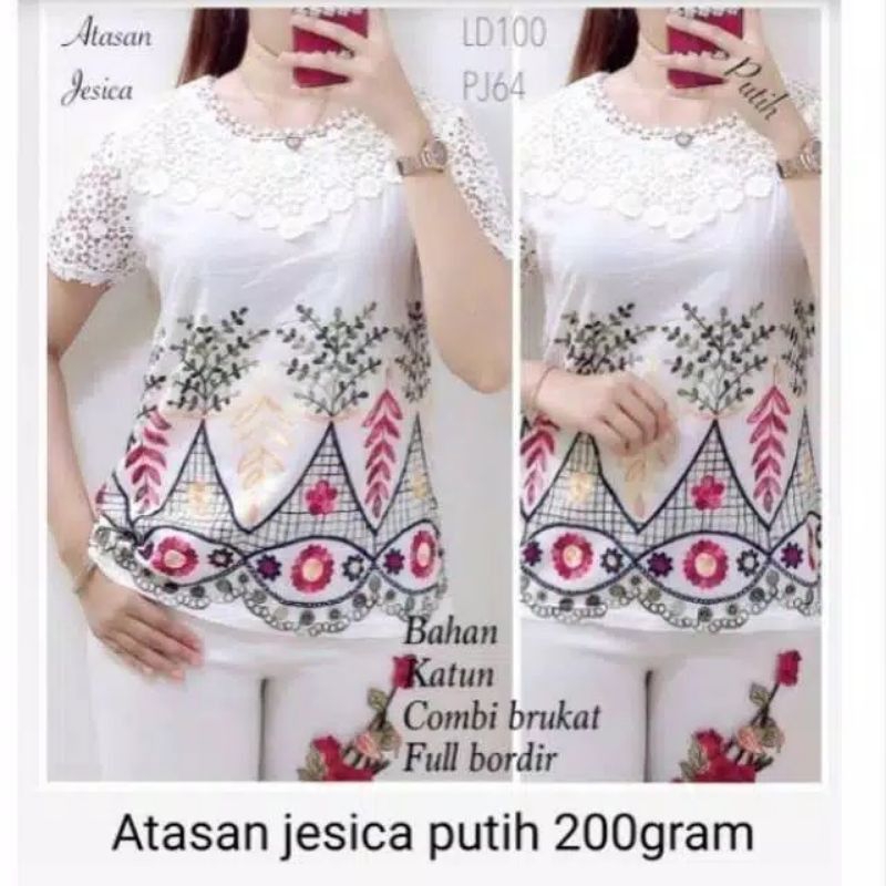 Atasan Blouse Bordir Katun Kombinasi Brokat Renda