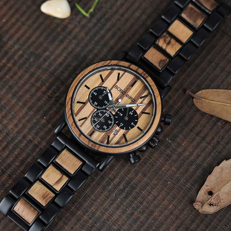 BOBO BIRD  Black Jam Tangan Kayu Chrono Pria - WP09