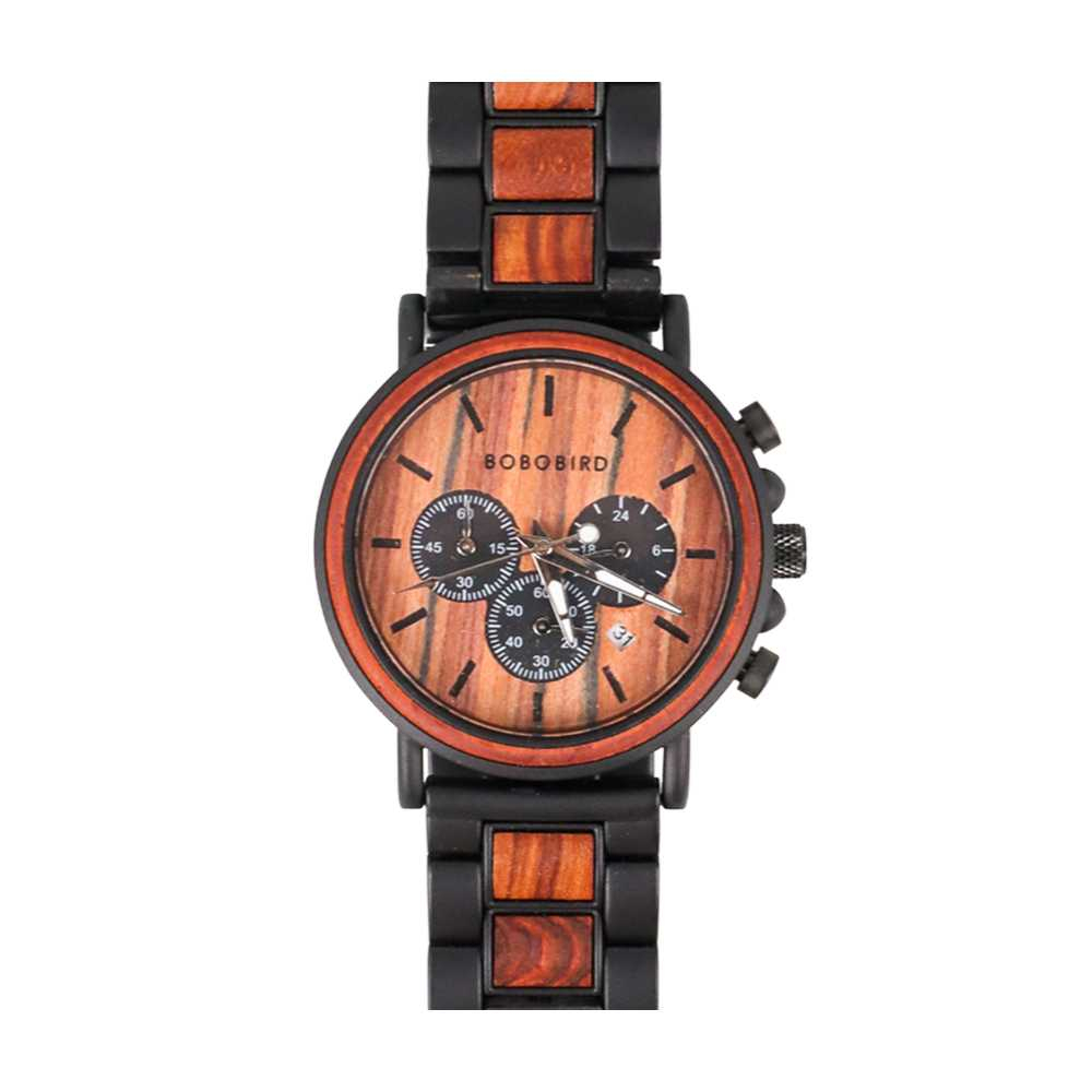 BOBO BIRD Midnight Black Jam Tangan Kayu Chrono Pria - WP09