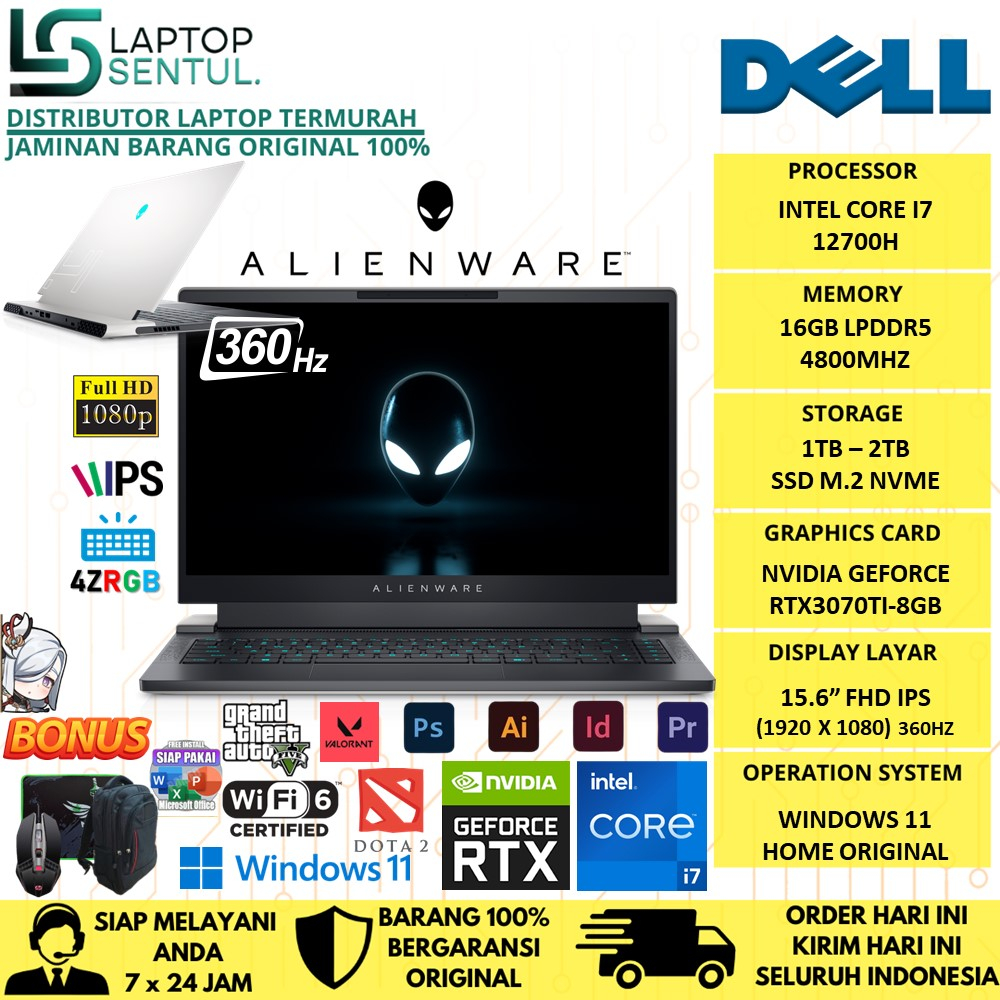 Laptop Gaming Alienware X15 R2 Intel i7 12700H 16GB DDR5 2TB FHD RTX3070Ti 360Hz RGB Windows 11 Home Original